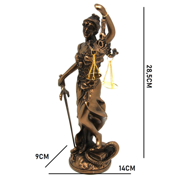 Figur af Themis med vægt og sværd, bronze-skulptur med juridisk tema, Queen Isabel