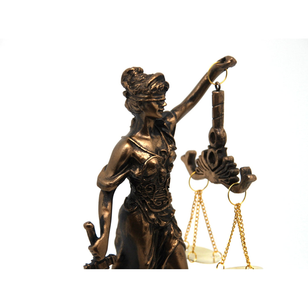 Figur af Themis med vægt og sværd, ur, bronzeornament, dronning Isabel