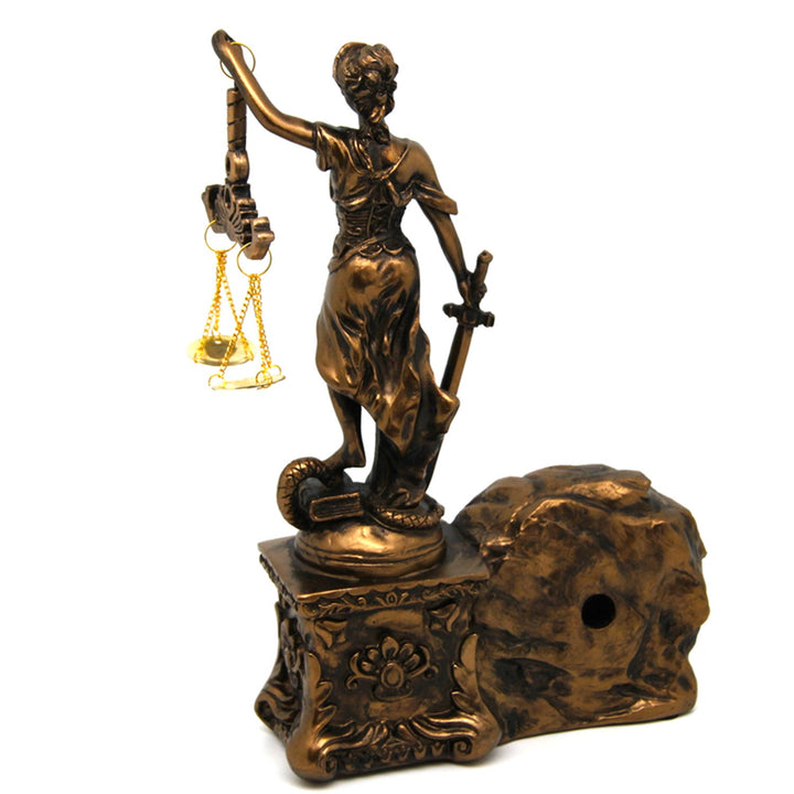 Figur af Themis med vægt og sværd, ur, bronzeornament, dronning Isabel