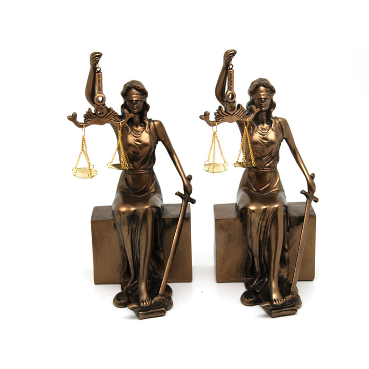 Figuriner af Themis med vægt og sværd, bogstøtter, Queen Isabel, 2 stk.