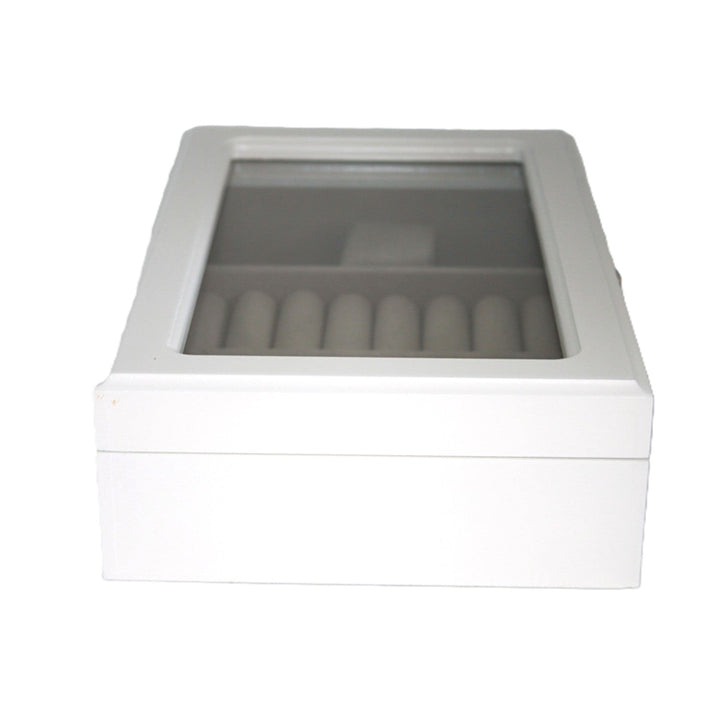 Smykkeskrin, træ, hvid, organizer, rum, glaslåg, Queen Isabel