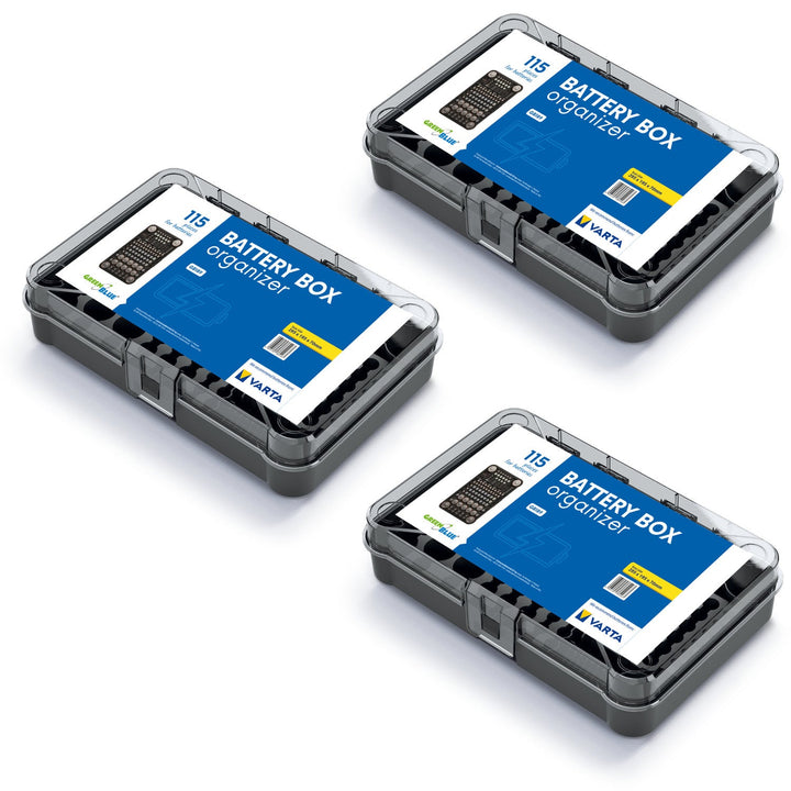 GreenBlue batteriorganizer, gennemsigtigt låg, 115 pladser, Varta Box GB189, 3 stk.