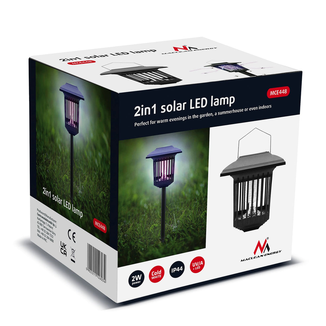 Maclean LED-insektlampe, IP44, LED/UV, batteri 2*AA Ni-MH 200 mAh, solcelle 2V DC MCE448, 4 stk.