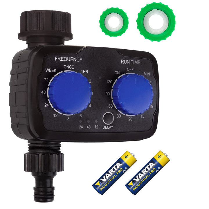 GreenBlue elektronisk vandingskontrol, programmeringsenhed, strømforsyning 2x 1,5V AA, GB391 + 2x AA alkalisk batteri Varta Industrial