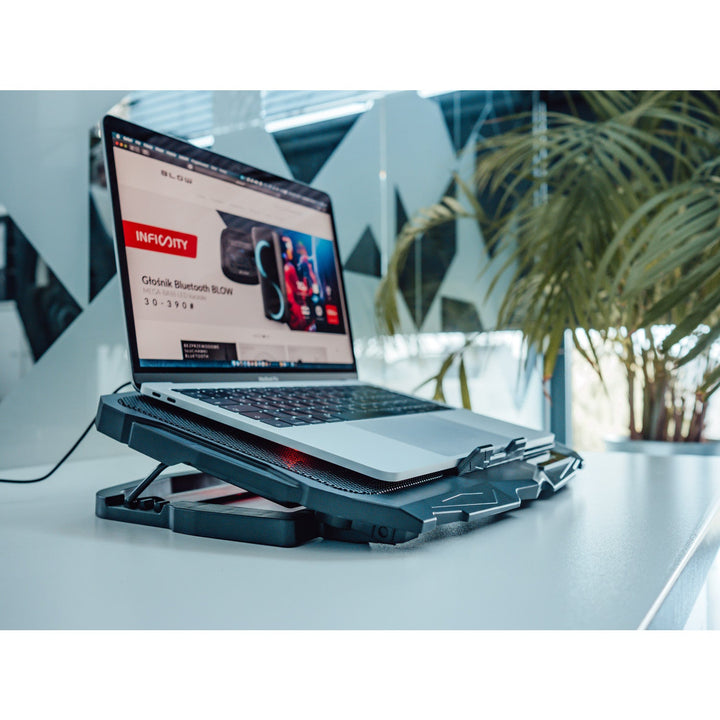 Blow Hurricane køleplade til bærbar computer, fire ventilatorer, rød baggrundsbelysning, indbygget USB-hub