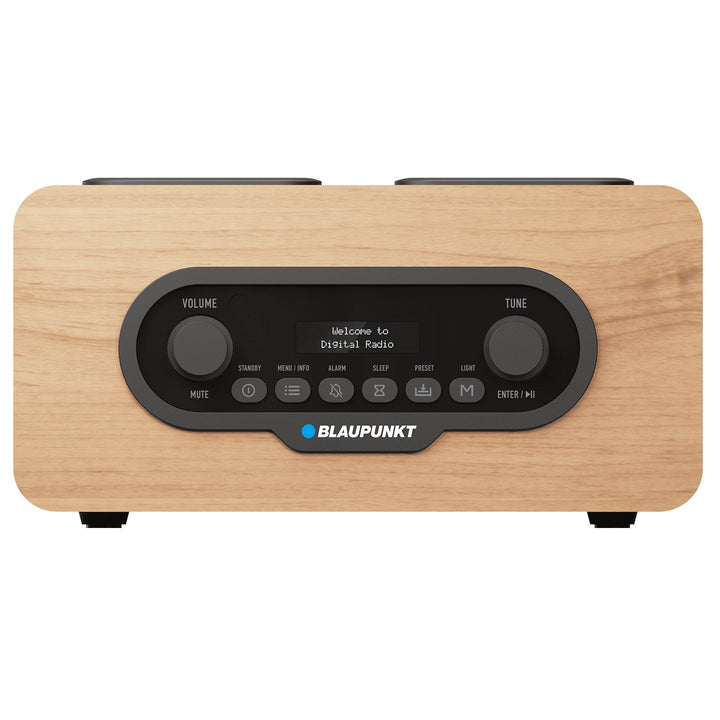 Bærbar Blaupunkt-radioudspiller, digitalt DAB+-radio og FM-tuner, Bluetooth, hovedtelefonudgang, USB- og microSD-afspiller, LCD-display, ur- og alarmfunktion, strømforsynes af et batteri, der oplades via USB-C, DR10CR