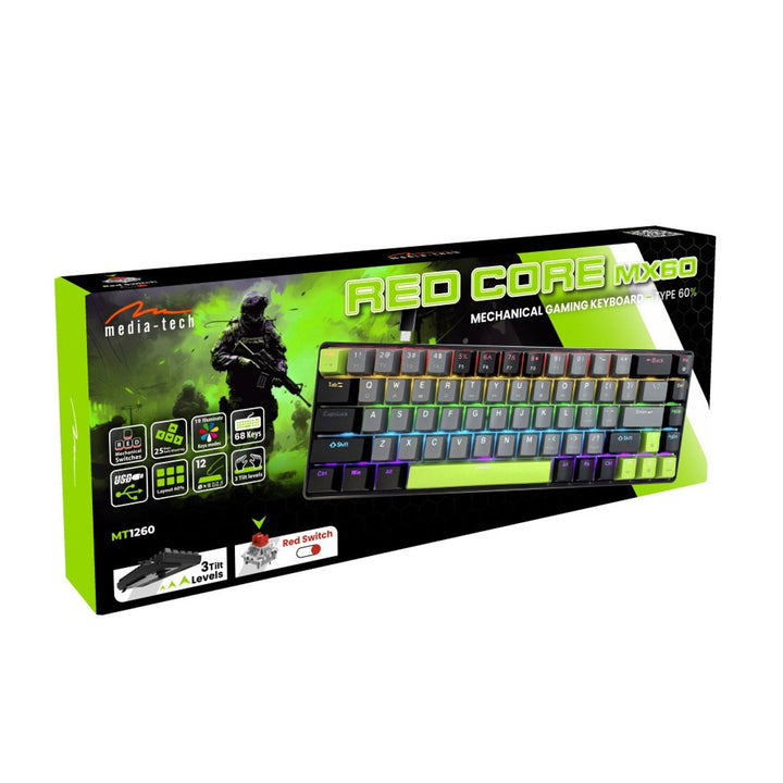 60 % mekanisk tastatur RED CORE MX60 MT1260, tastbelysning, Mediatech