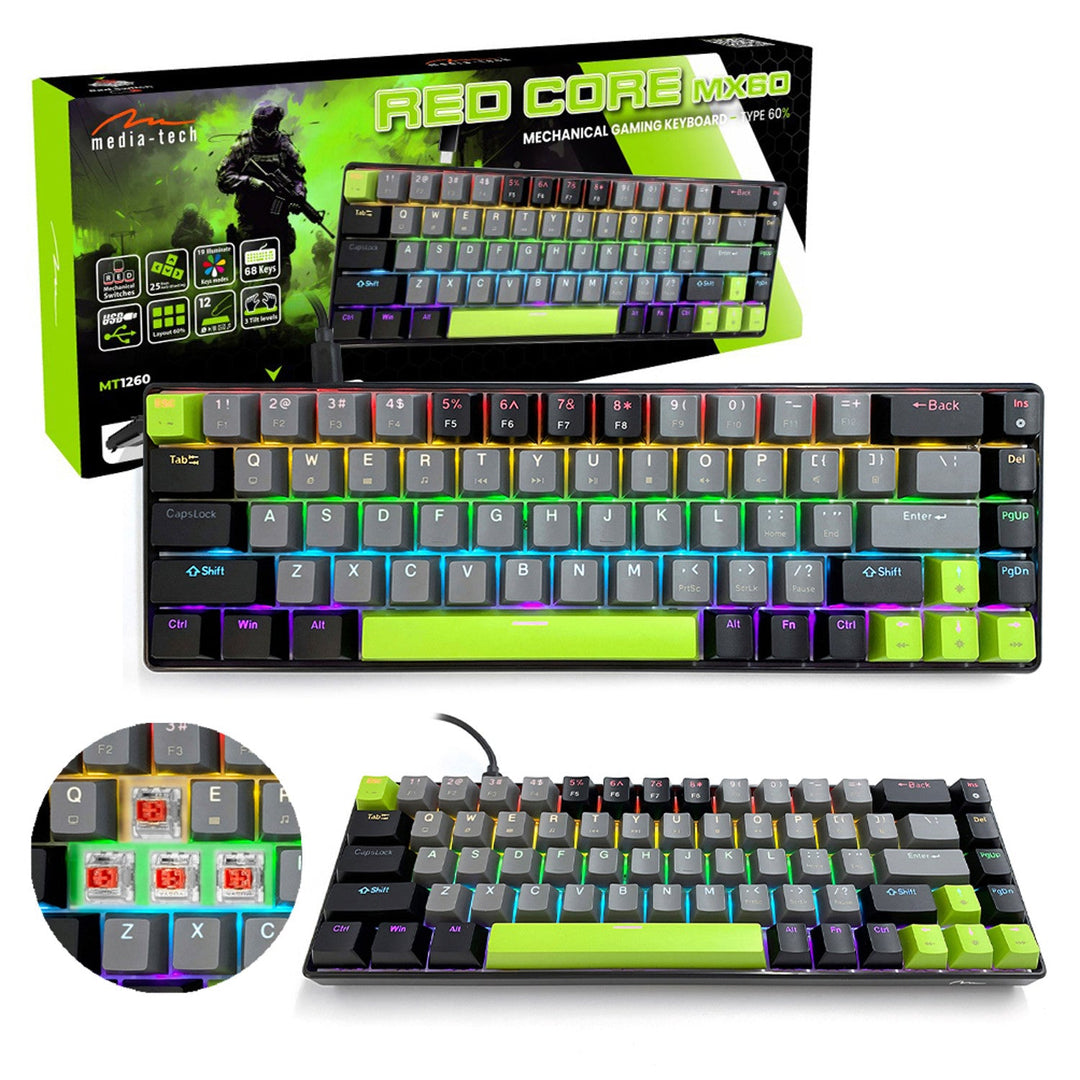 60 % mekanisk tastatur RED CORE MX60 MT1260, tastbelysning, Mediatech