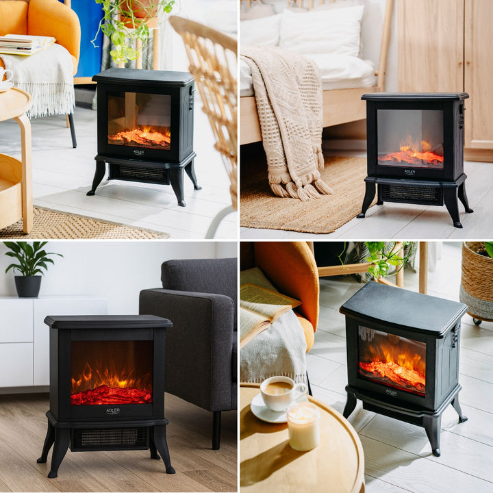 Adler elektrisk pejs, 2 varmeindstillinger, maks. effekt 1800 W, termostat, 3D-flammeeffekt, AD 7754