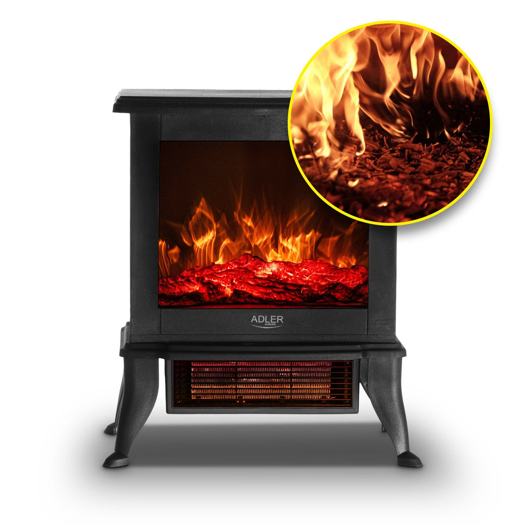 Adler elektrisk pejs, 2 varmeindstillinger, maks. effekt 1800 W, termostat, 3D-flammeeffekt, AD 7754
