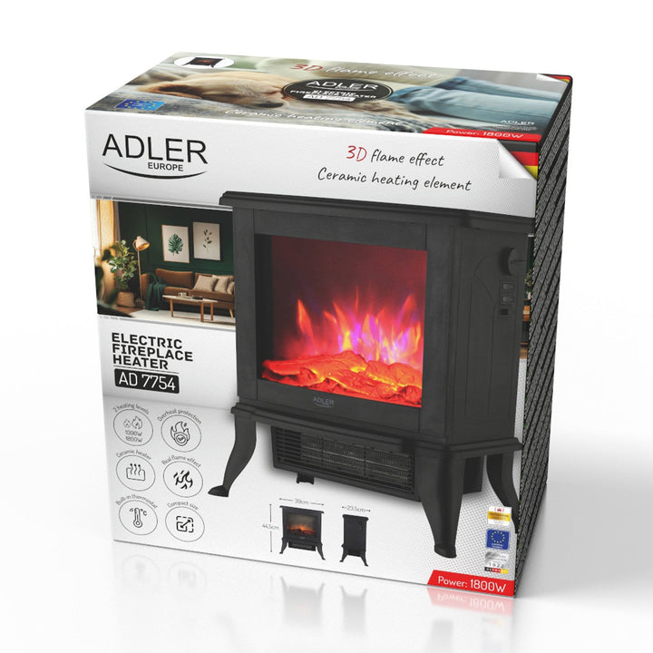 Adler elektrisk pejs, 2 varmeindstillinger, maks. effekt 1800 W, termostat, 3D-flammeeffekt, AD 7754