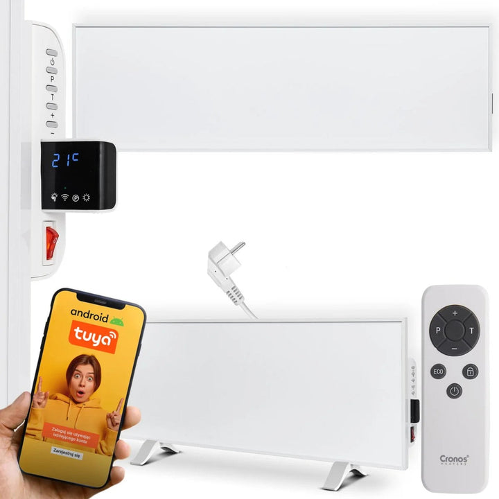 Cronos infrarød radiator, 330 W, hvid, allergivenlig, ultratynd, mat overflade, opvarmer et areal på op til 12 m2, Synthelith PRO CRP-330TWP White