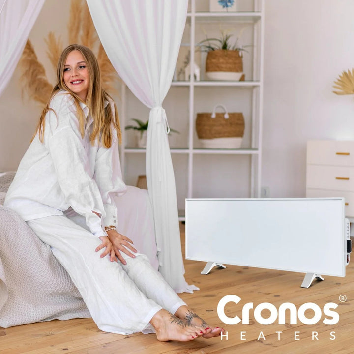 Cronos infrarød radiator, 330 W, hvid, allergivenlig, ultratynd, mat overflade, opvarmer et areal på op til 12 m2, Synthelith PRO CRP-330TWP White
