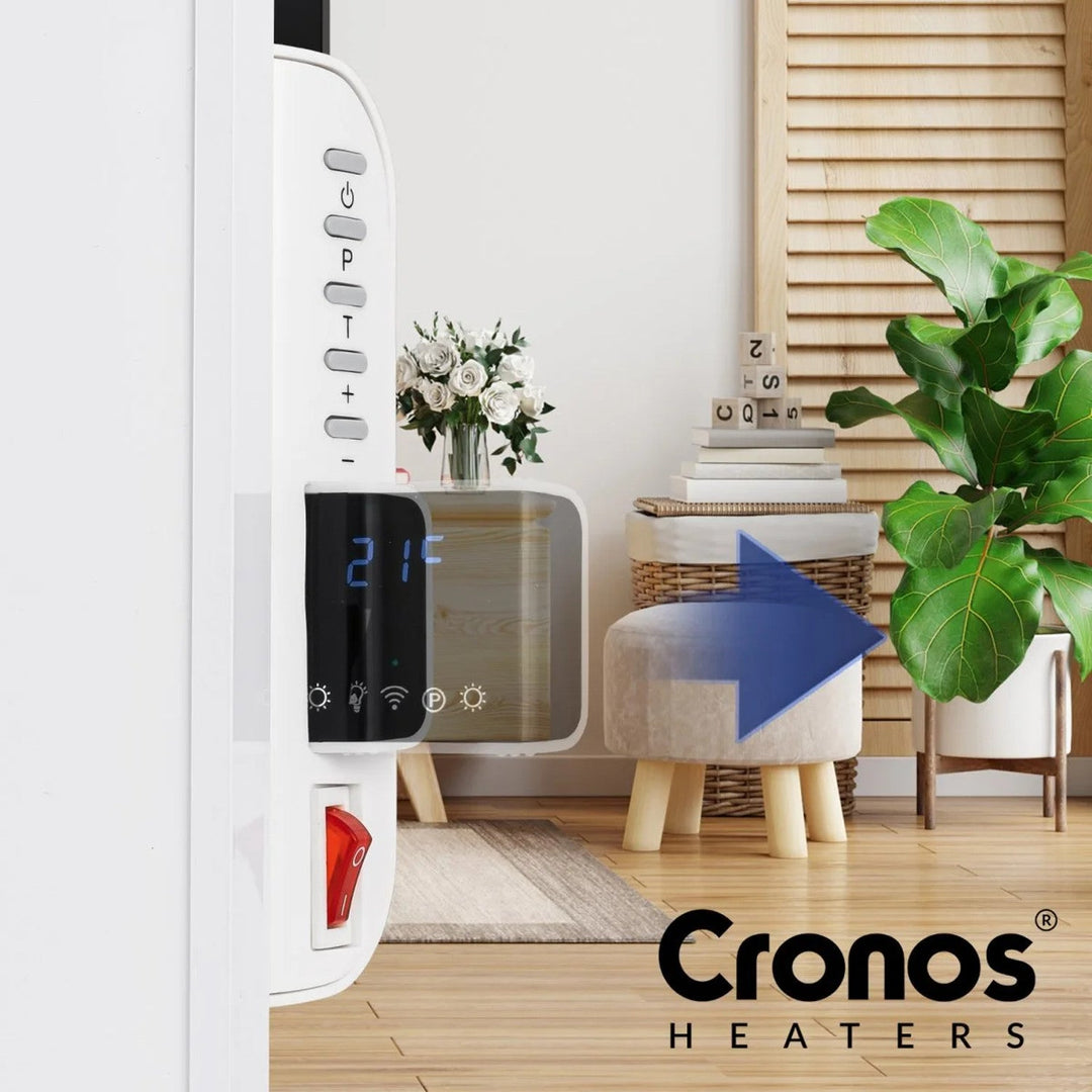 Cronos infrarød radiator, 330 W, hvid, allergivenlig, ultratynd, mat overflade, opvarmer et areal på op til 12 m2, Synthelith PRO CRP-330TWP White