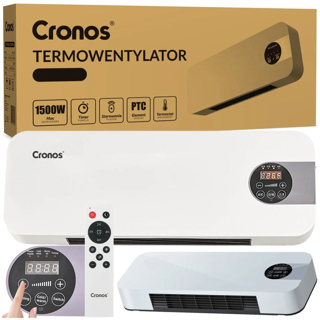 Cronos varmluftventilator, effekt 1500 W, lavt strømforbrug, bred blæsevinkel, fjernbetjening, HFH-201