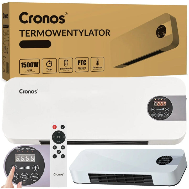 Cronos varmluftventilator, effekt 1500 W, lavt strømforbrug, bred blæsevinkel, fjernbetjening, HFH-201