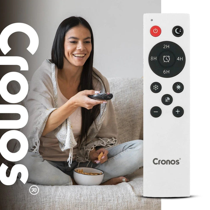 Cronos varmluftventilator, effekt 1500 W, lavt strømforbrug, bred blæsevinkel, fjernbetjening, HFH-201