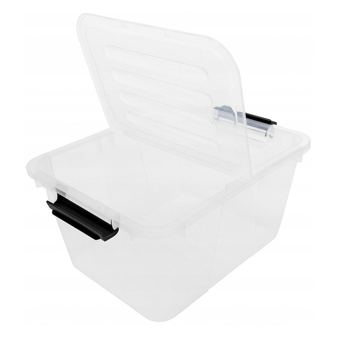 Beholder med dobbelt låg Plast Team Home Box Flex 15L, foldbart låg, sikkerhedsklemmer, gennemsigtig, 23010800