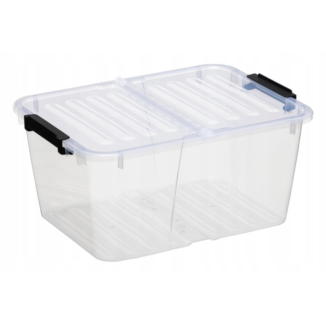 Beholder med dobbelt låg Plast Team Home Box Flex 15L, foldbart låg, sikkerhedsklemmer, gennemsigtig, 23010800