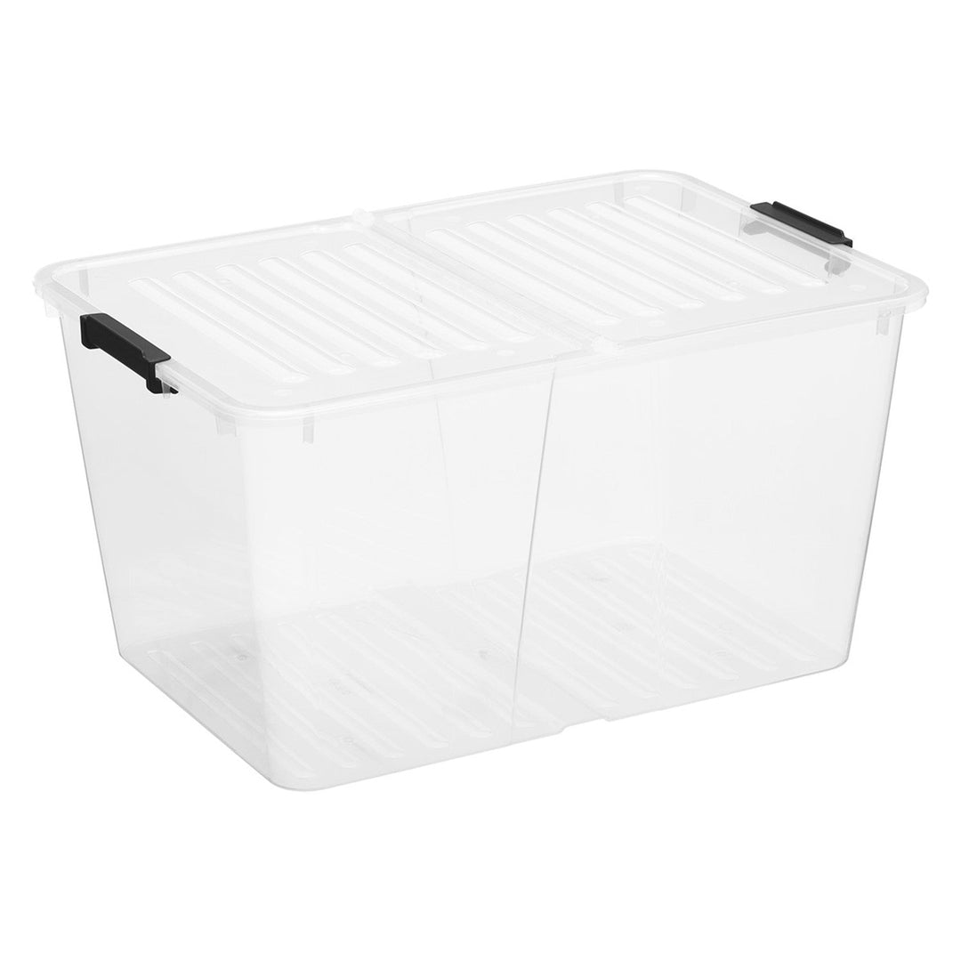 Beholder med dobbelt låg Plast Team Home Box Flex 50L, foldbart låg, sikkerhedsklemmer, gennemsigtig, 23030800