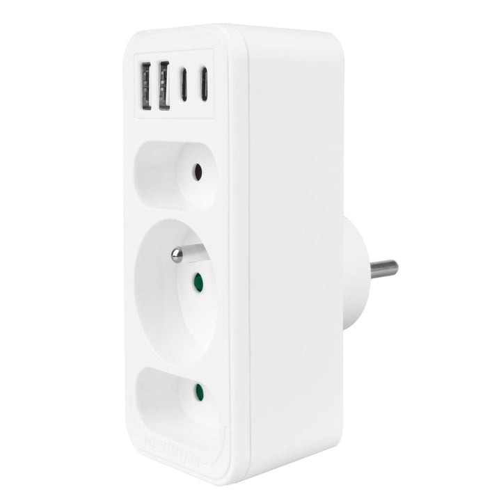 Stikkontakt x3 + 4xUSB Maclean, splitter med 3 stikkontakter, 2xUSB A, 2xUSB C PD 20W, 1x16A + 2x6A, MCE248 F/W, 2 stk.