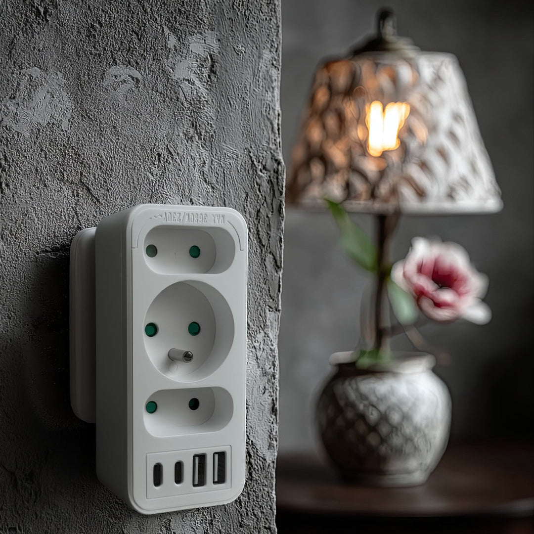 Stikkontakt x3 + 4xUSB Maclean, splitter med 3 stikkontakter, 2xUSB A, 2xUSB C PD 20W, 1x16A + 2x6A, MCE248 F/W, 2 stk.