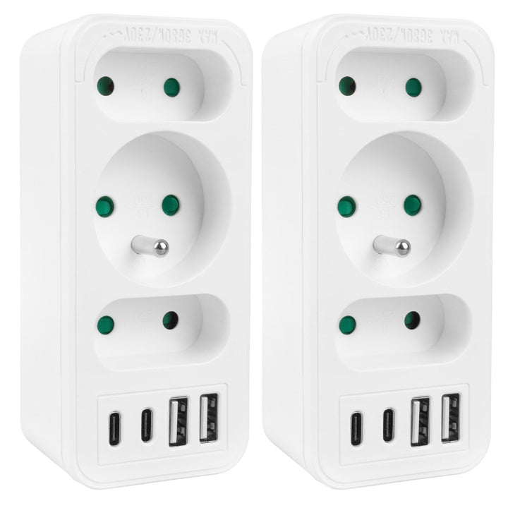 Stikkontakt x3 + 4xUSB Maclean, splitter med 3 stikkontakter, 2xUSB A, 2xUSB C PD 20W, 1x16A + 2x6A, MCE248 F/W, 2 stk.