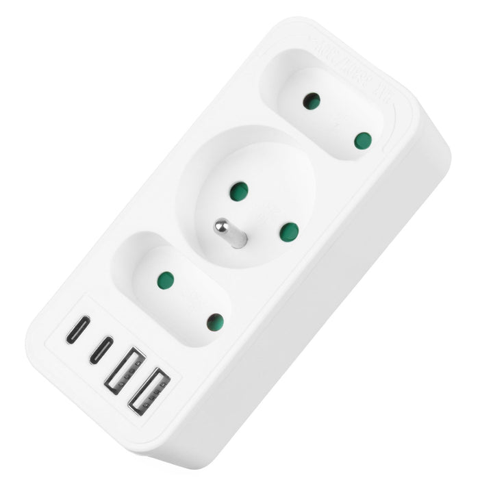Stikkontakt x3 + 4xUSB Maclean, stikdåse med 3 stik, 2xUSB A, 2xUSB C PD 20W, 1x16A + 2x6A, MCE248 F/W, 3 stk.