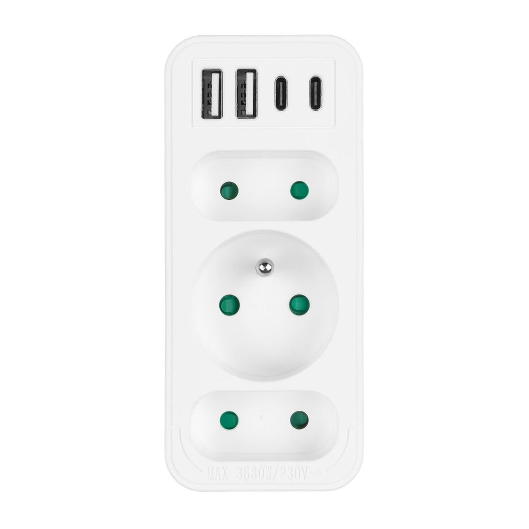 Stikkontakt x3 + 4xUSB Maclean, stikdåse med 3 stik, 2xUSB A, 2xUSB C PD 20W, 1x16A + 2x6A, MCE248 F/W, 3 stk.