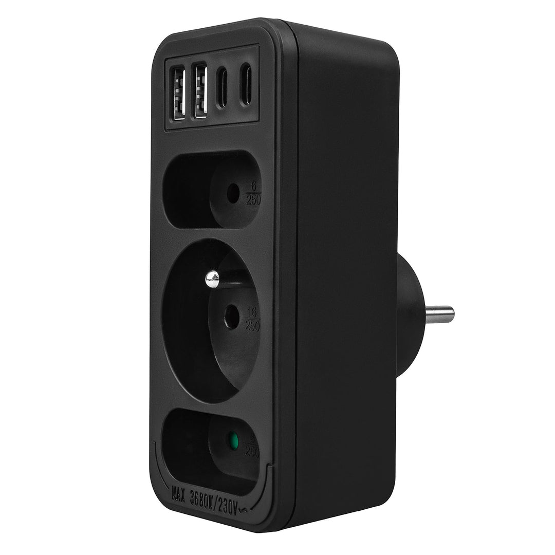 Stikkontakt x3 + 4xUSB Maclean, splitter med 3 stikkontakter, 2xUSB A, 2xUSB C PD 20W, 1x16A + 2x6A, MCE248 F/B, 2 stk.