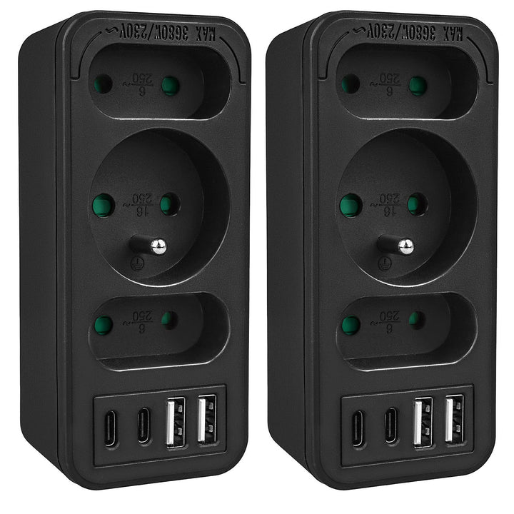 Stikkontakt x3 + 4xUSB Maclean, splitter med 3 stikkontakter, 2xUSB A, 2xUSB C PD 20W, 1x16A + 2x6A, MCE248 F/B, 2 stk.