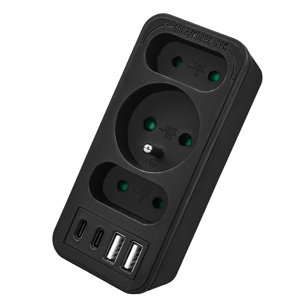 Stikkontakt x3 + 4xUSB Maclean, splitter med 3 stikkontakter, 2xUSB A, 2xUSB C PD 20W, 1x16A + 2x6A, MCE248 F/B, 3 stk.