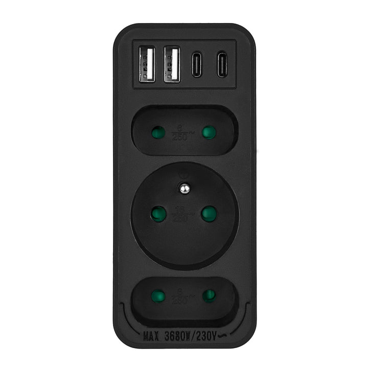 Stikkontakt x3 + 4xUSB Maclean, splitter med 3 stikkontakter, 2xUSB A, 2xUSB C PD 20W, 1x16A + 2x6A, MCE248 F/B, 3 stk.