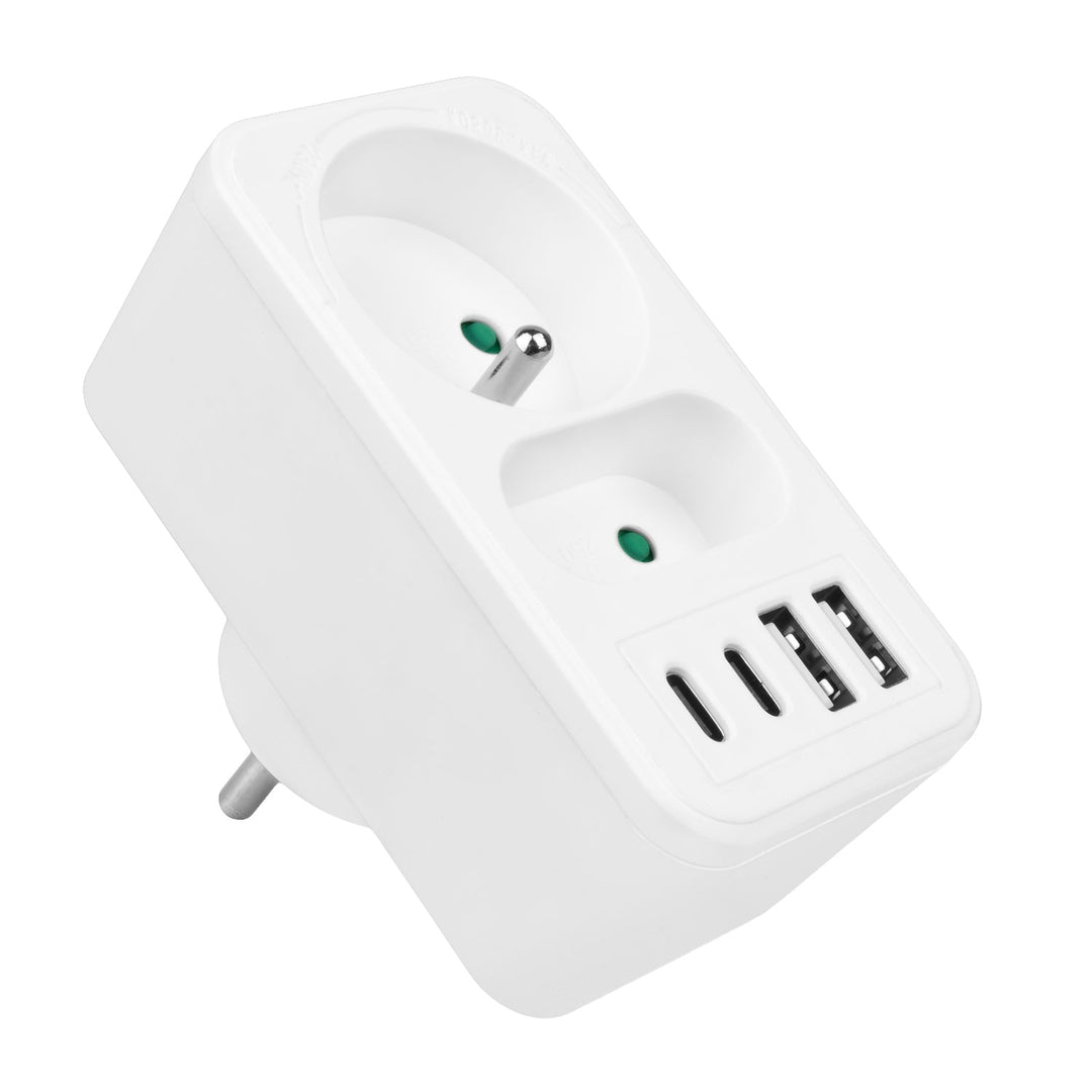 Stikkontakt x2 + 4xUSB Maclean, splitter med 2 stik, 2xUSB A, 2xUSB C PD 20W, 1x16A + 1x6A, MCE249 F/W, 2 stk.