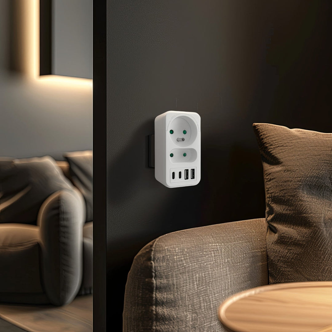 Stikkontakt x2 + 4xUSB Maclean, splitter med 2 stik, 2xUSB A, 2xUSB C PD 20W, 1x16A + 1x6A, MCE249 F/W, 2 stk.