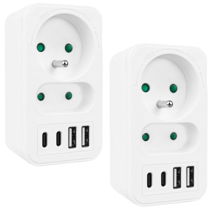 Stikkontakt x2 + 4xUSB Maclean, splitter med 2 stik, 2xUSB A, 2xUSB C PD 20W, 1x16A + 1x6A, MCE249 F/W, 2 stk.
