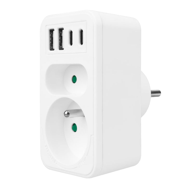 Stikkontakt x2 + 4xUSB Maclean, splitter med 2 stik, 2xUSB A, 2xUSB C PD 20W, 1x16A + 1x6A, MCE249 F/W, 3 stk.