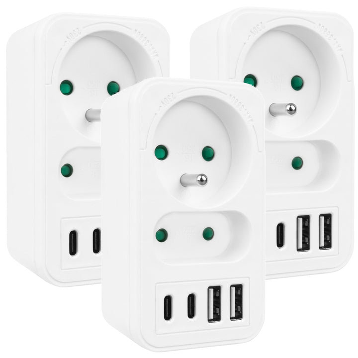 Stikkontakt x2 + 4xUSB Maclean, splitter med 2 stik, 2xUSB A, 2xUSB C PD 20W, 1x16A + 1x6A, MCE249 F/W, 3 stk.