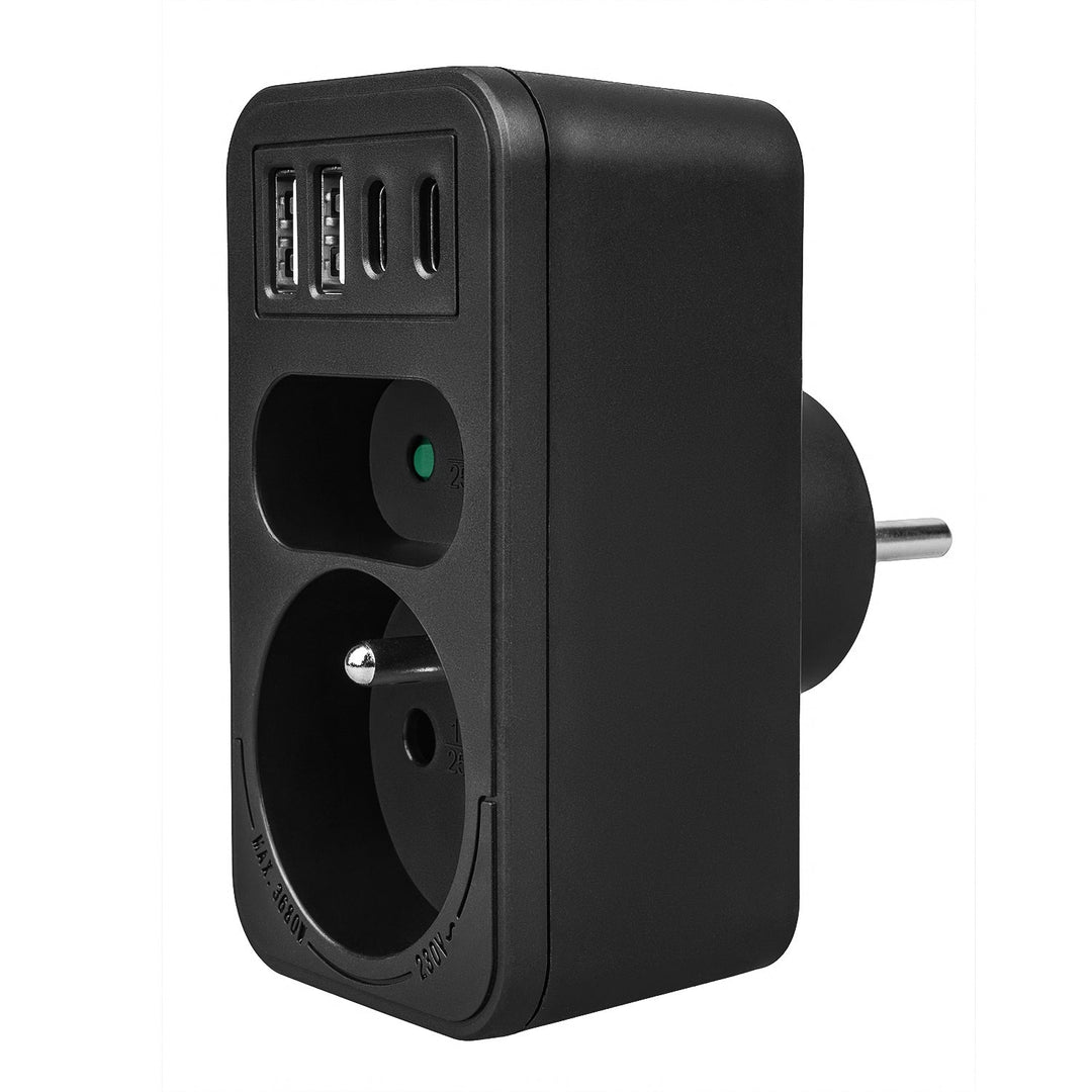 Stikkontakt x2 + 4xUSB Maclean, splitter med 2 stik, 2xUSB A, 2xUSB C PD 20W, 1x16A + 1x6A, MCE249 F/B, 2 stk.
