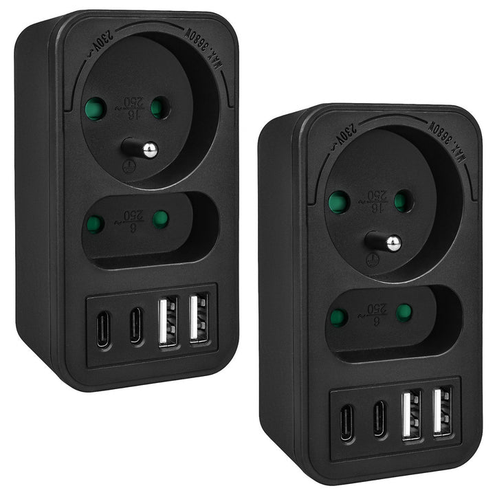 Stikkontakt x2 + 4xUSB Maclean, splitter med 2 stik, 2xUSB A, 2xUSB C PD 20W, 1x16A + 1x6A, MCE249 F/B, 2 stk.