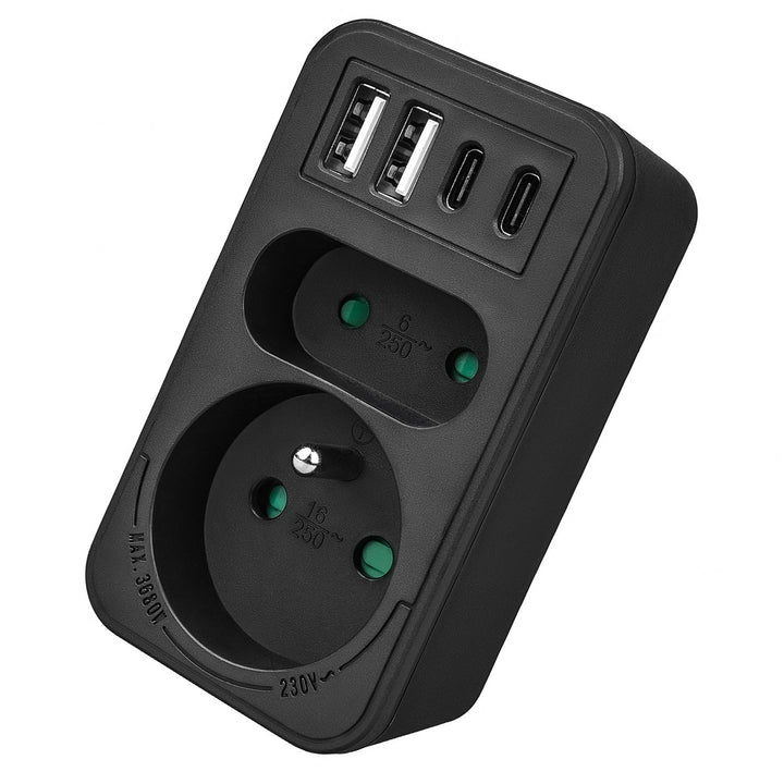 Stikkontakt x2 + 4xUSB Maclean, splitter med 2 stik, 2xUSB A, 2xUSB C PD 20W, 1x16A + 1x6A, MCE249 F/B, 3 stk.