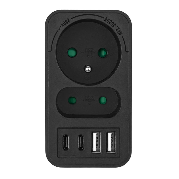 Stikkontakt x2 + 4xUSB Maclean, splitter med 2 stik, 2xUSB A, 2xUSB C PD 20W, 1x16A + 1x6A, MCE249 F/B, 3 stk.