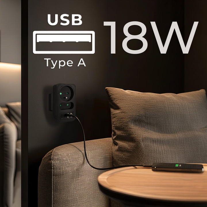 Stikkontakt x2 + 4xUSB Maclean, splitter med 2 stik, 2xUSB A, 2xUSB C PD 20W, 1x16A + 1x6A, MCE249 F/B, 3 stk.