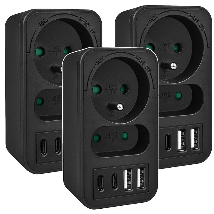 Stikkontakt x2 + 4xUSB Maclean, splitter med 2 stik, 2xUSB A, 2xUSB C PD 20W, 1x16A + 1x6A, MCE249 F/B, 3 stk.