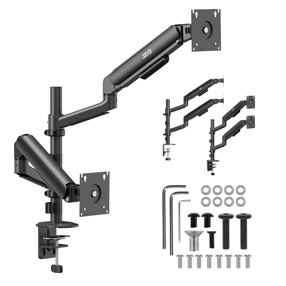 Ergo Office-holder/ophæng til 2 skærme, gasfjeder, 17"-32", 1-10 kg, mat sort, ER-692 B