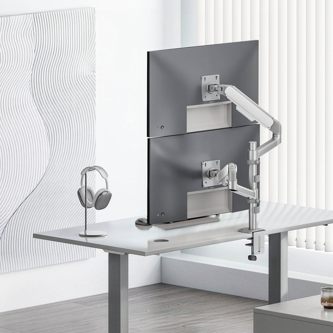 Ergo Office-holder/ophæng til 2 skærme, gasfjeder, 17"-32", 1-10 kg, mat hvid, ER-692 W