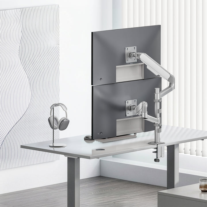 Ergo Office-holder/ophæng til 2 skærme, gasfjeder, 17"-32", 1-10 kg, mat hvid, ER-692 W