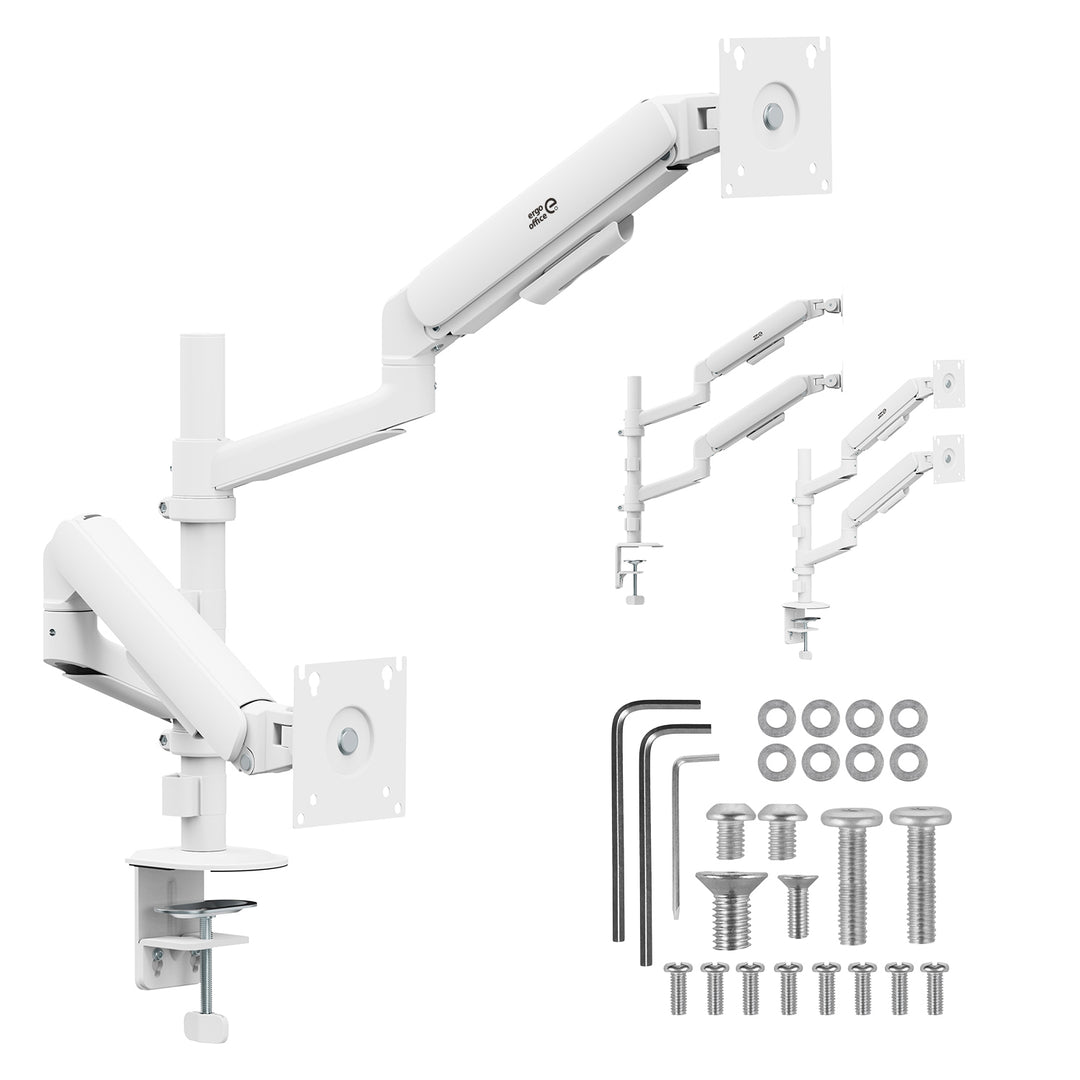 Ergo Office-holder/ophæng til 2 skærme, gasfjeder, 17"-32", 1-10 kg, mat hvid, ER-692 W