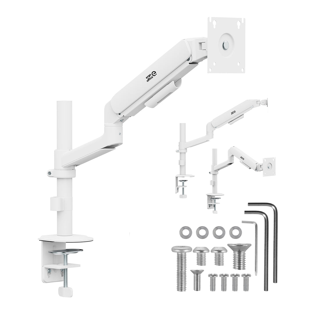 Ergo Office-skærmholder/ophæng, gasfjeder, 17"-32", 1-10 kg, mat hvid, maks. VESA 100x100, ER-691 W