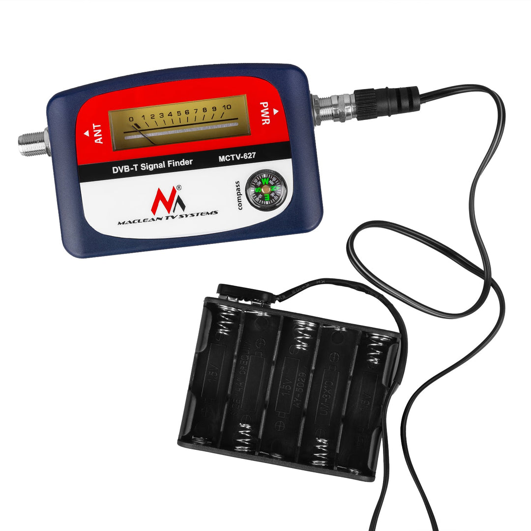 DVB-T Maclean tv-måler, etui, 25 cm F-F-kabel, MCTV-627 + 10x AA-batteri fra Varta Industrial